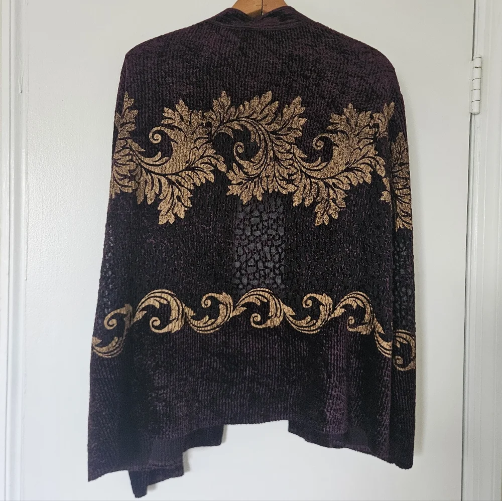 Chicos Travelers Womens Cardigan 3 XL Velour Boho Burnout Open Evening Artsy